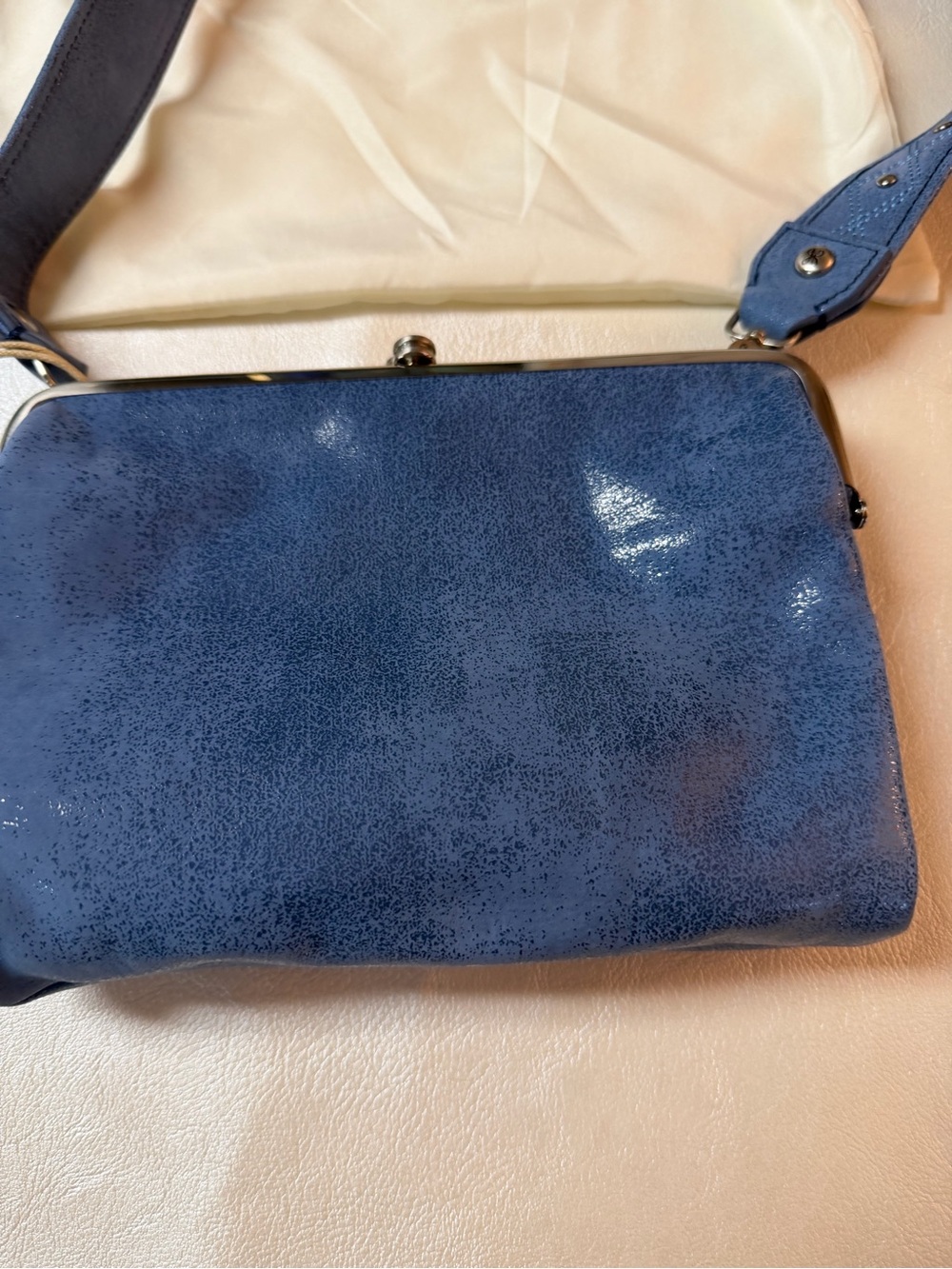 HOBO Azure Blue Pebbled Leather Shoulder Bag with Studded Strap - Picture 2 of 11